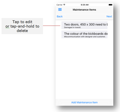 edit maintenance item